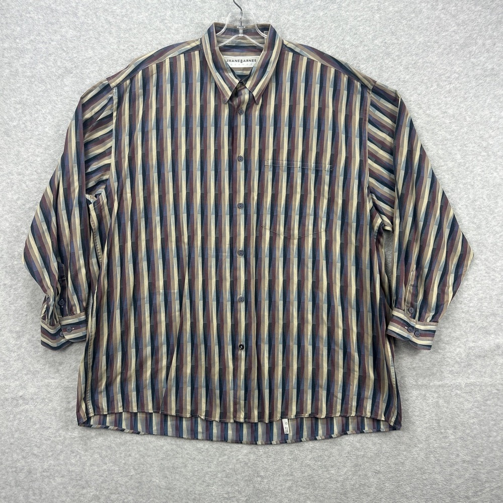 Jhane Barnes Shirt Mens XL‎ Multicolor Geometric Stripe Abstract Long Sleeve Y2K